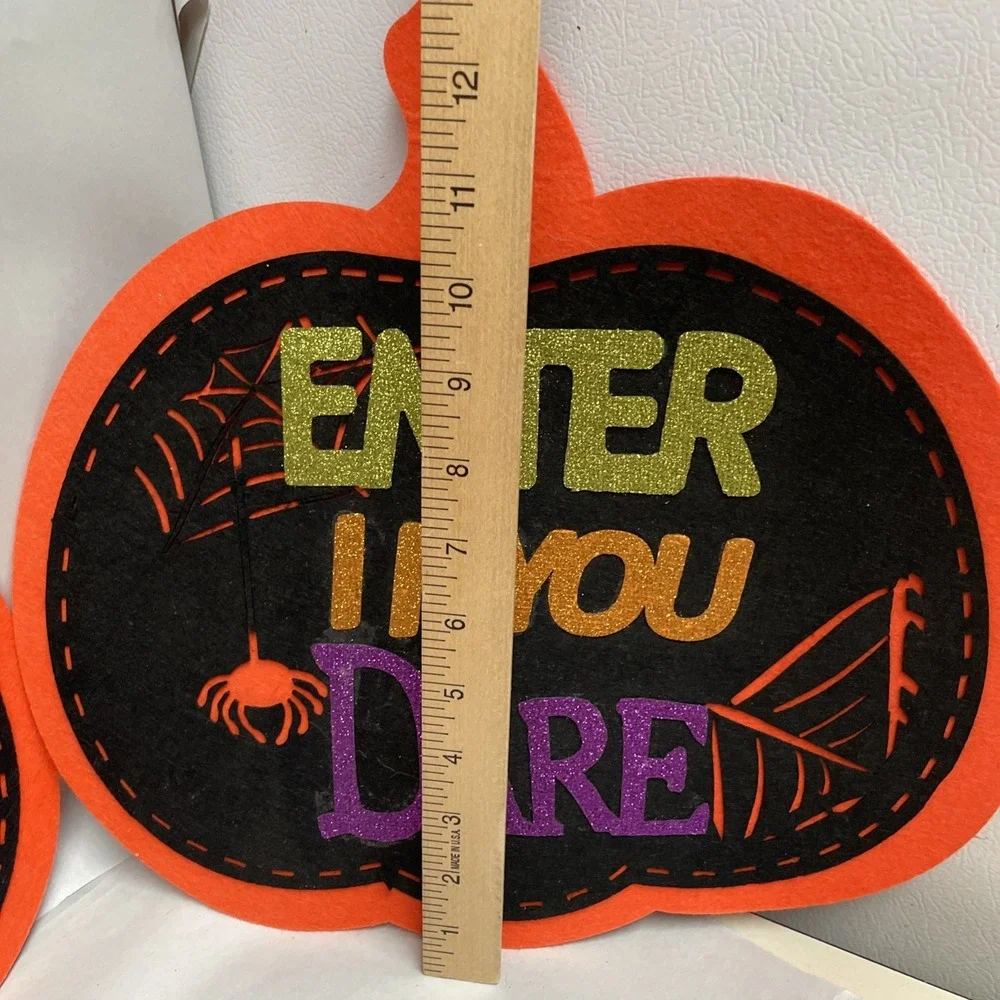 2 Hanging Felt Halloween Pumpkin Decorations,Wall Hanging,Orange & Black Glitter